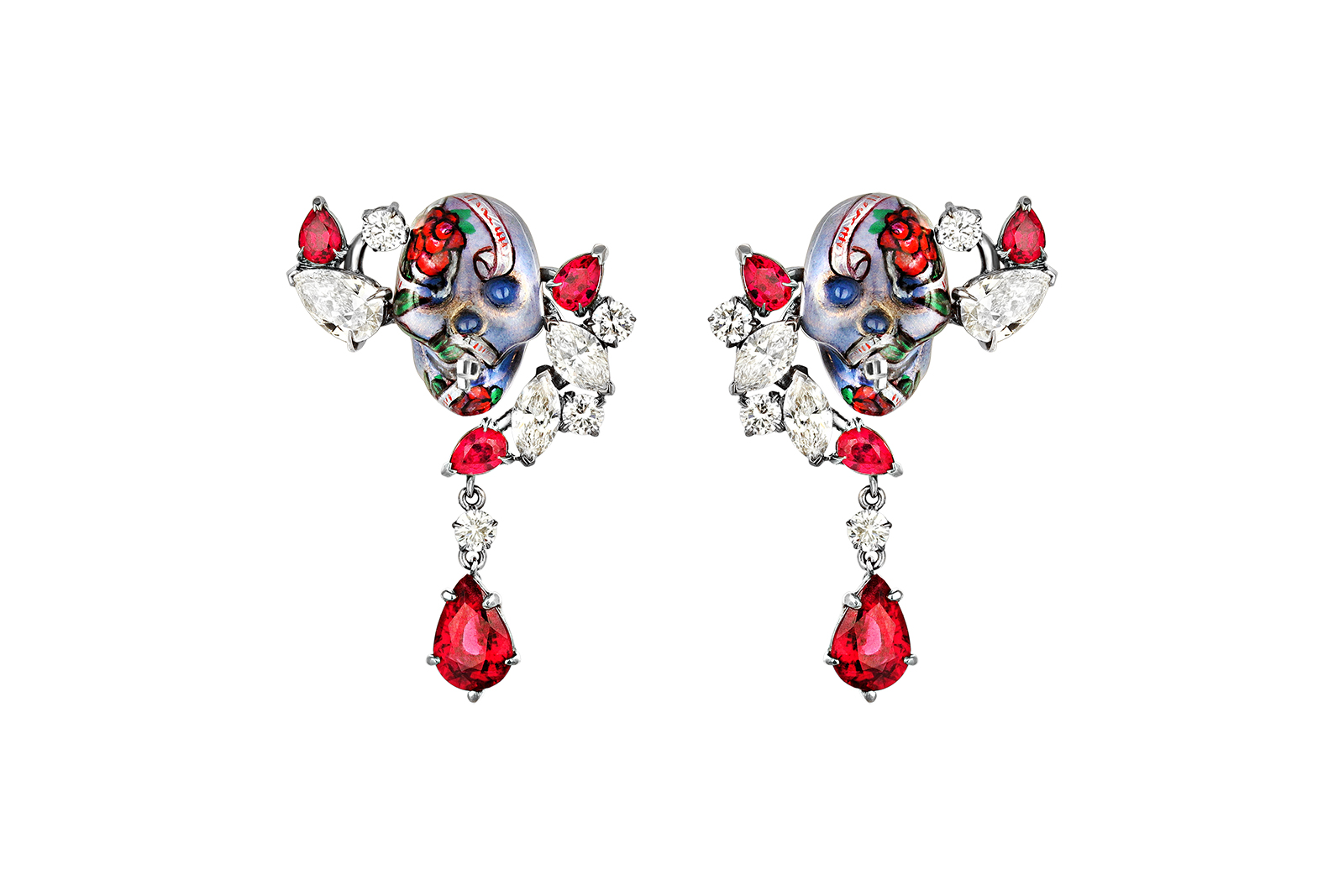 Liza Borzaya earrings with enamel, rubies and diamonds from Get Inked! collection 
