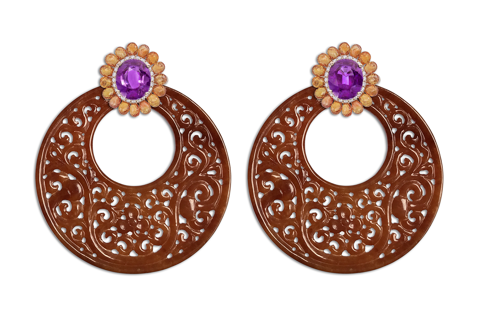  Spheni Switzerland jadeite earrings with diamonds, amethysts and sapphires 