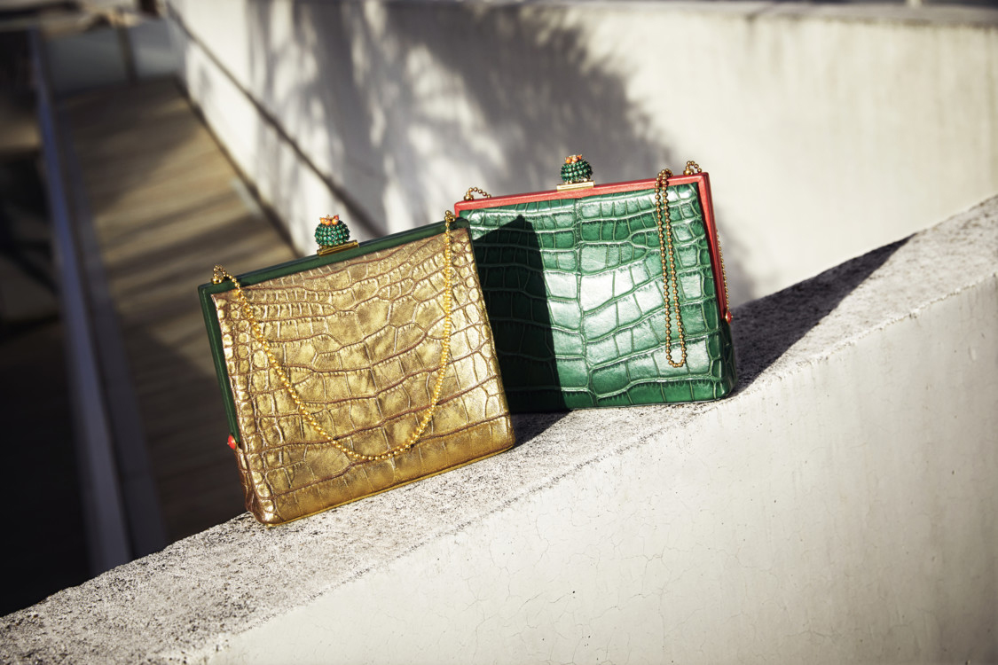'Cactus de Cartier' bags in alligator leather with emeralds, carnelians, diamonds and 18K yellow gold