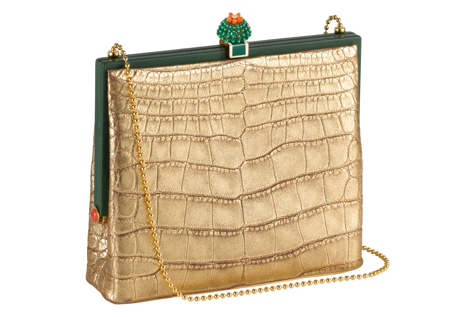  'Cactus de Cartier' bag in gold alligator leather with emeralds, carnelians, diamonds and 18K yellow gold