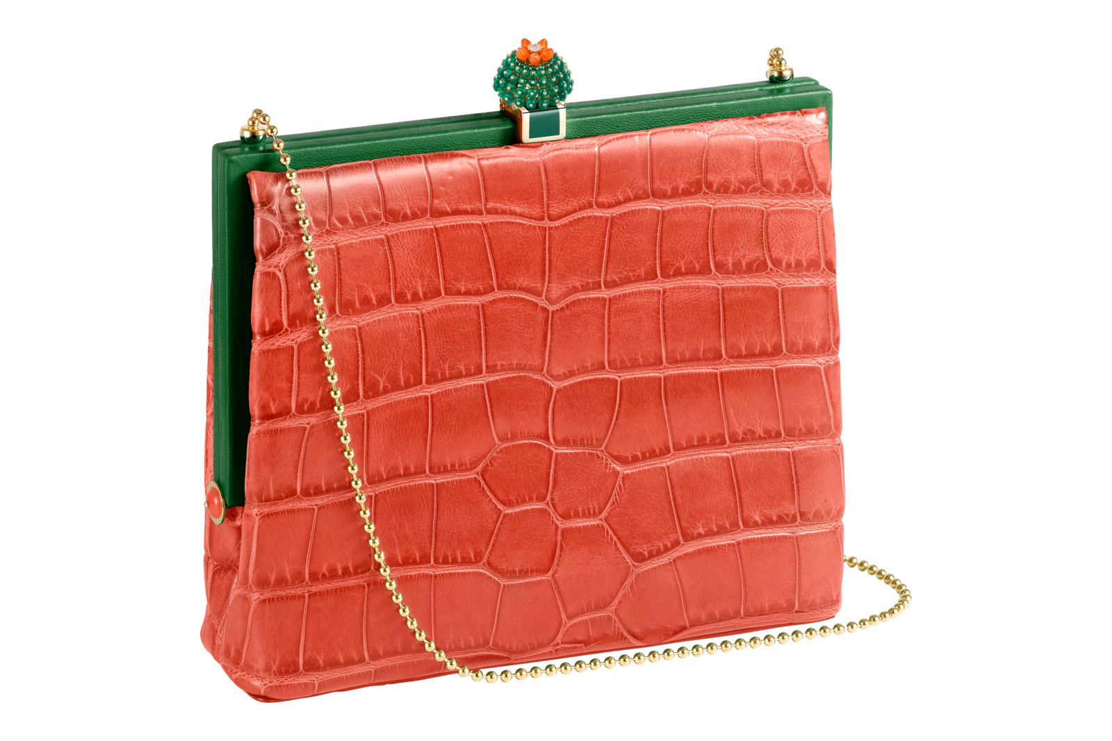 'Cactus de Cartier' bag in red alligator leather with emeralds, carnelians, diamonds and 18K yellow gold