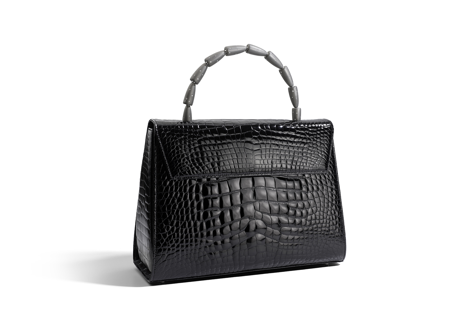 Vhernier 'Calla' bag in black crocodile leather with diamond and titanium handle