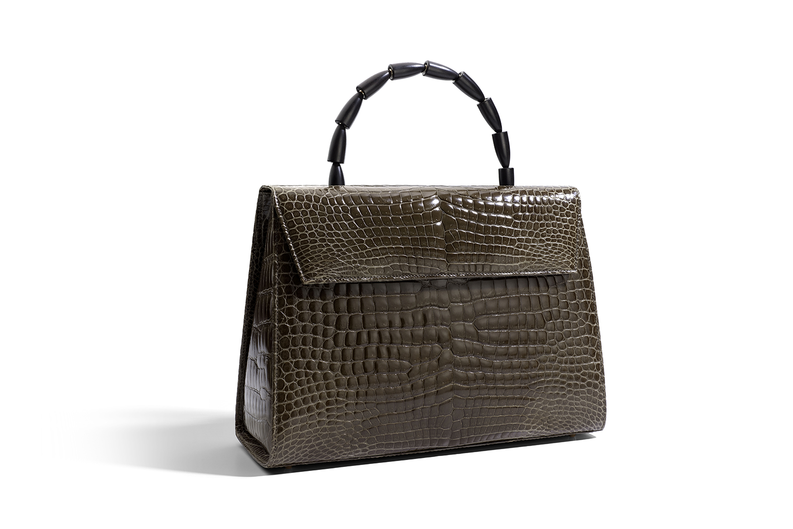  Vhernier 'Calla' bag in dune crocodile leather with ebony and 18K rose gold handle 