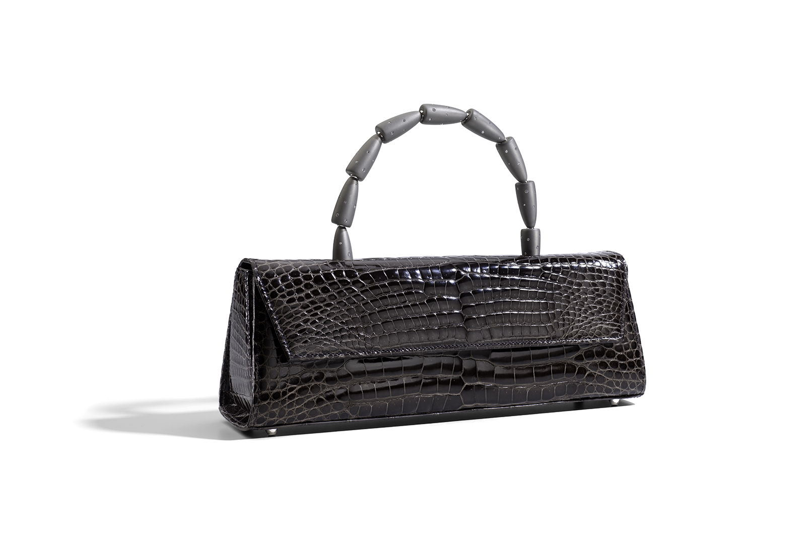 Vhernier 'Calla' bag in grey crocodile leather with diamond and titanium handle