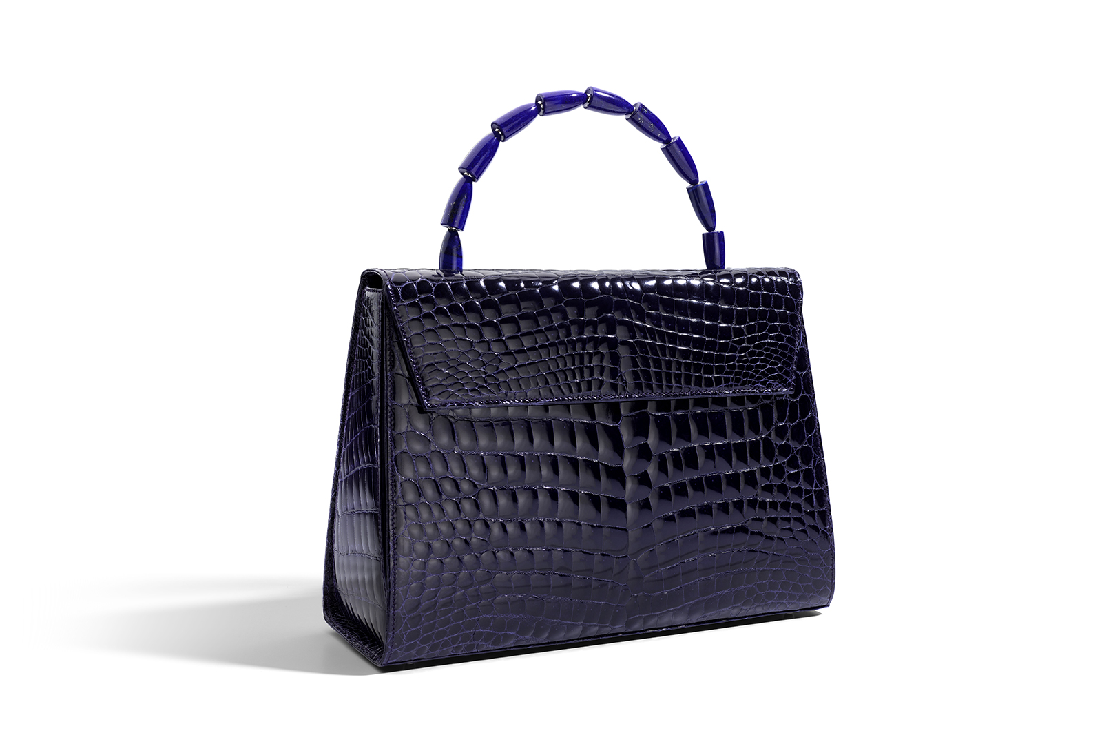  Vhernier 'Calla' bag in purple crocodile leather with lapis lazuli and 18K white gold handle 