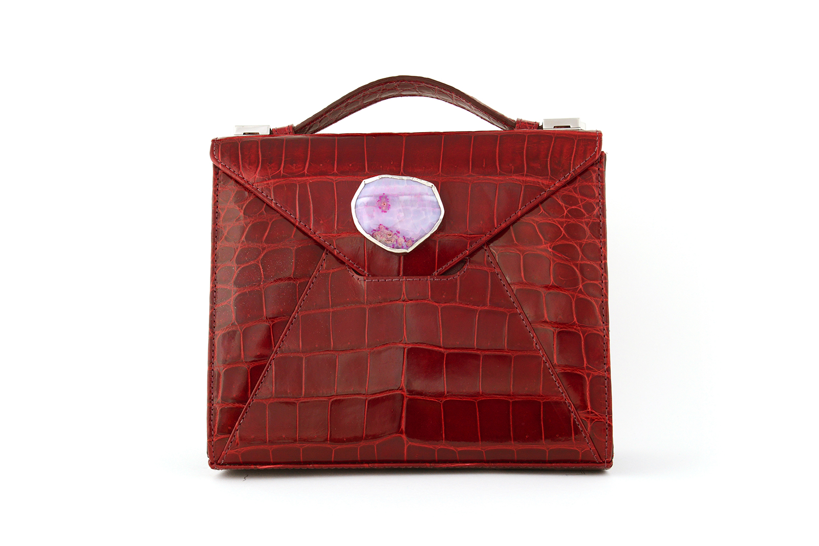  Noof 'Zain' bag in red crocodile leather with amethyst and gold plated silver frame