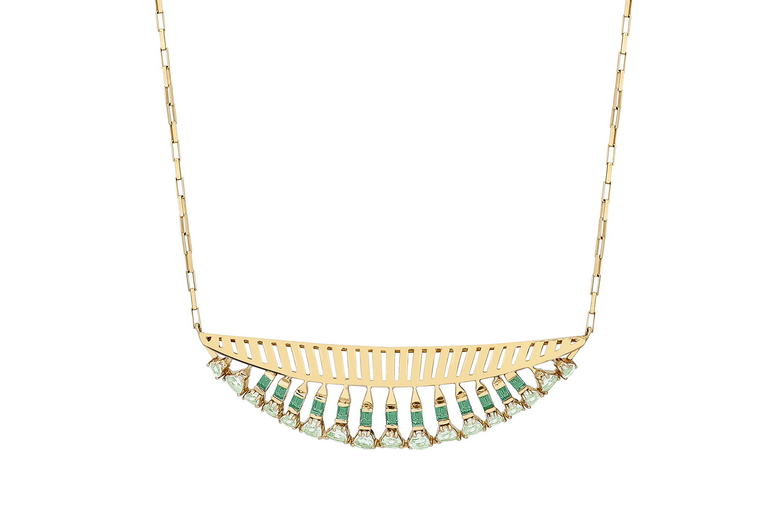  Carol Kauffmann 'Trapeze Modern' necklace with emeralds, beryls and 18k yellow gold