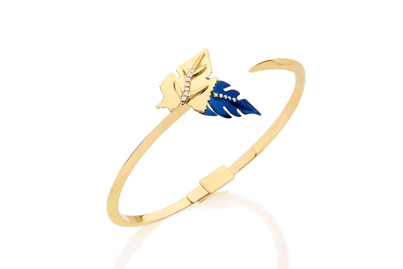  Carol Kauffmann 'Colours Double Leaf' bangle with diamonds, enamel and 18k yellow gold