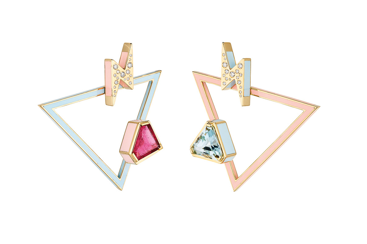  NUUN Jewels 'El Hada' earrings in aquamarine, tourmaline, enamel and diamonds