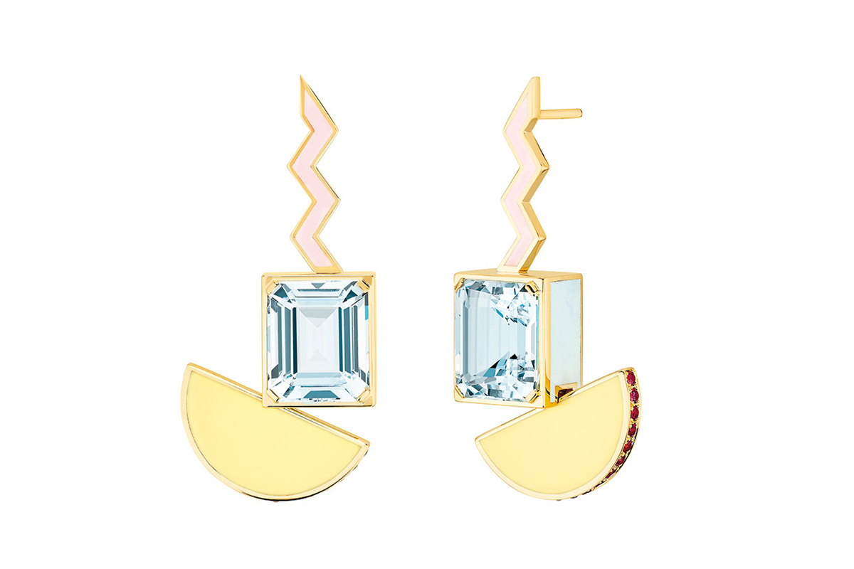  NUUN Jewels 'El Hada' earrings in aquamarine, tourmaline and enamel