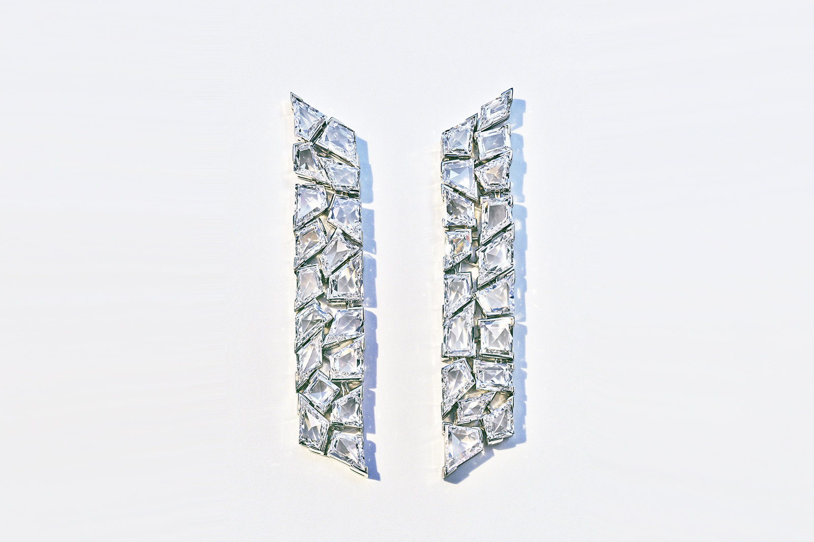  Tiffany & Co. Blue Book 2018 collection earrings in platinum with uniquely cut diamonds, over 16 total carats