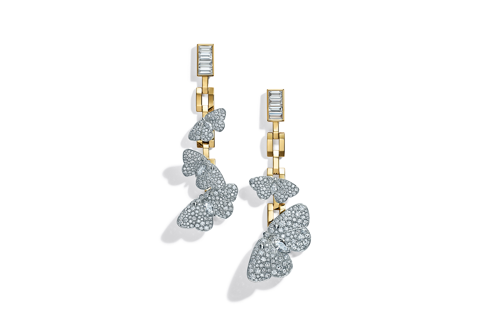  Tiffany & Co. Blue Book 2018 collection earrings in 18k yellow gold and platinum with mixed-cut diamonds, eight total carats