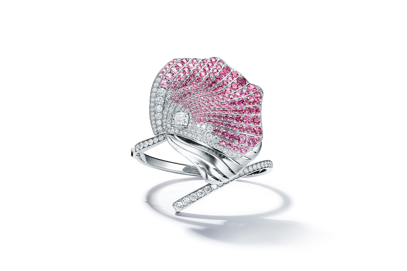  Tiffany & Co. Blue Book 2018 collection bracelet in platinum with round pink sapphires, over 14 total carats, and cushion and round brilliant diamonds, over eight total carats