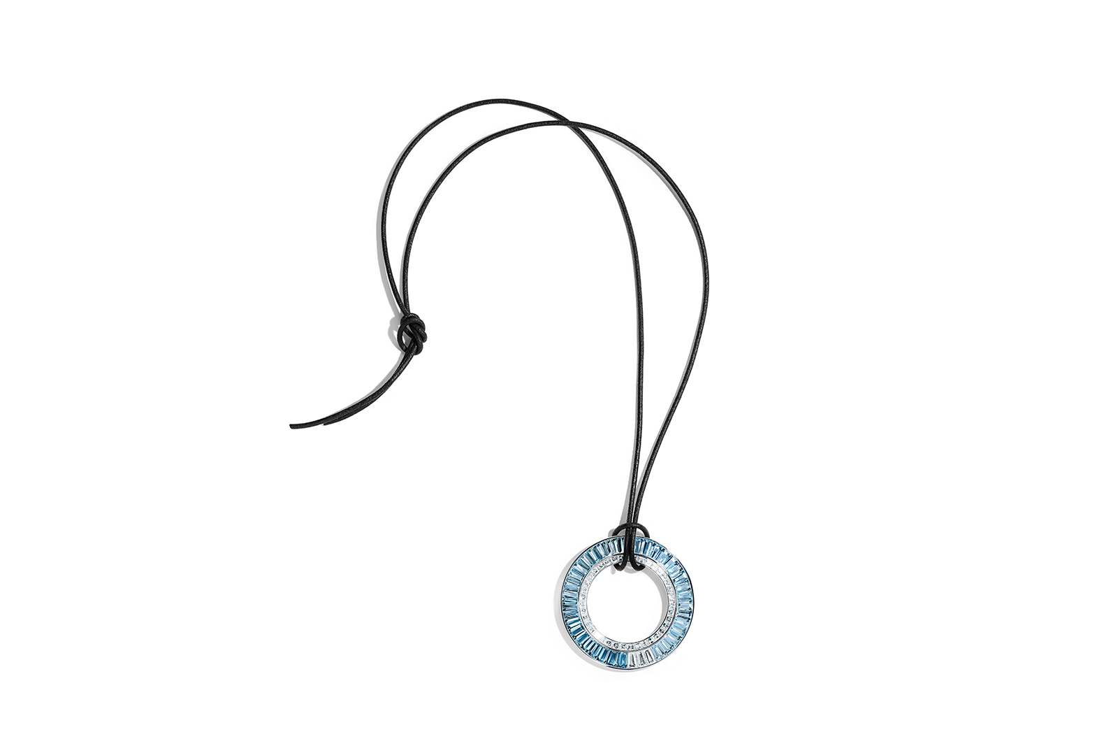  Tiffany & Co. Blue Book 2018 collection pendant in platinum with baguette aquamarines, over 40 total carats, and baguette diamonds, over 14 total carats