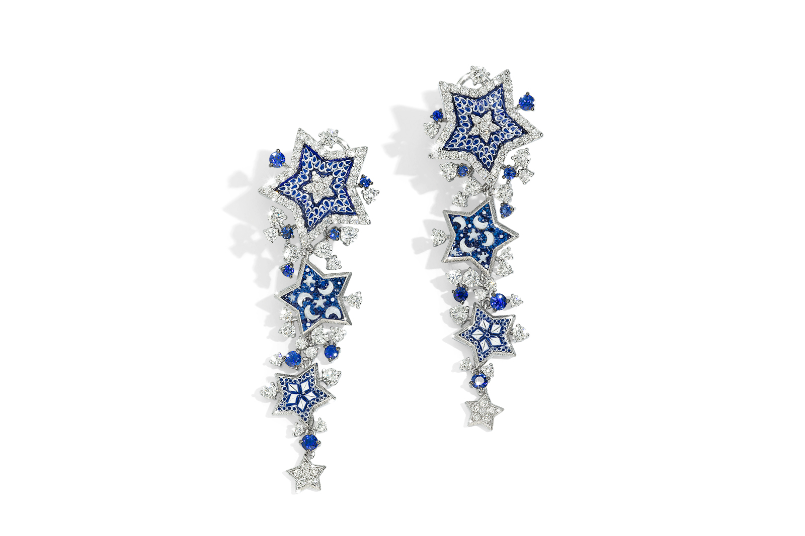  SICIS 'Etoile' earrings with micromosaic, diamonds and sapphires in 18k white gold 