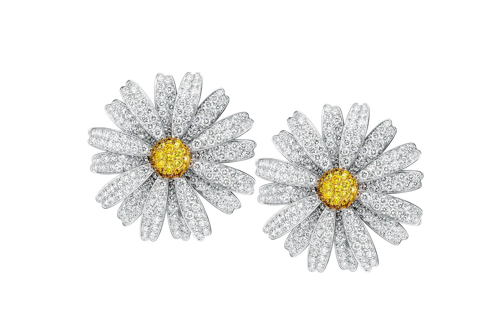  Maison Tabbah 'Daisy Love' earrings in yellow and colourless diamonds in 18k white gold