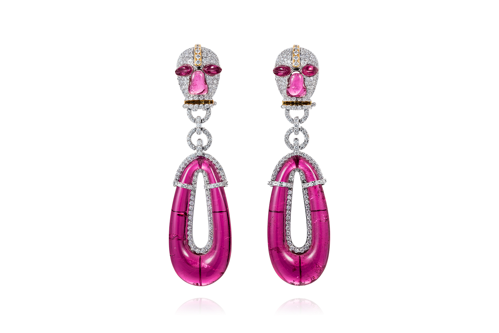  Satta Matturi earrings with rubellites and diamonds in 18k white gold