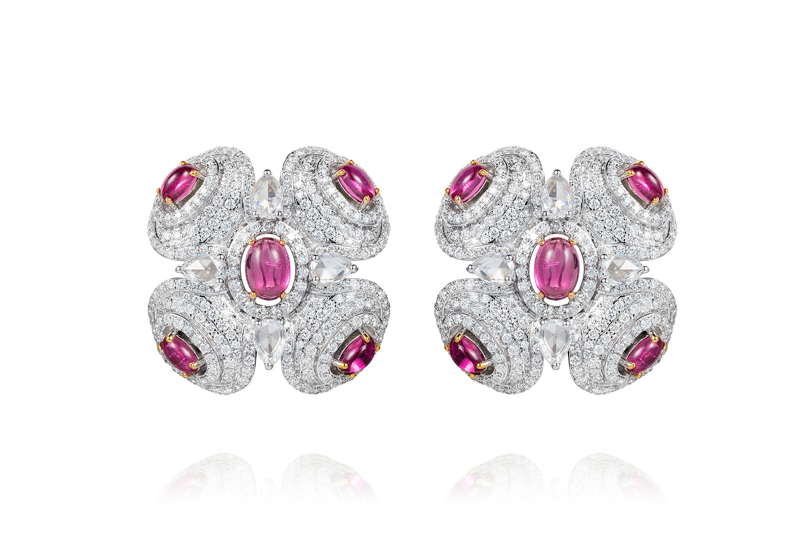 Satta Matturi 'Zen in Rubellite' earrings with rubellites and diamonds in 18k white gold