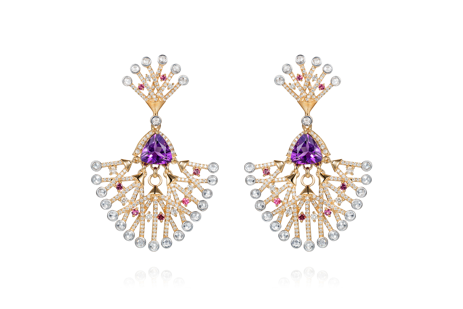  Satta Matturi 'Crowning Glory' earrings with amethysts, rubellites and rose cut diamonds