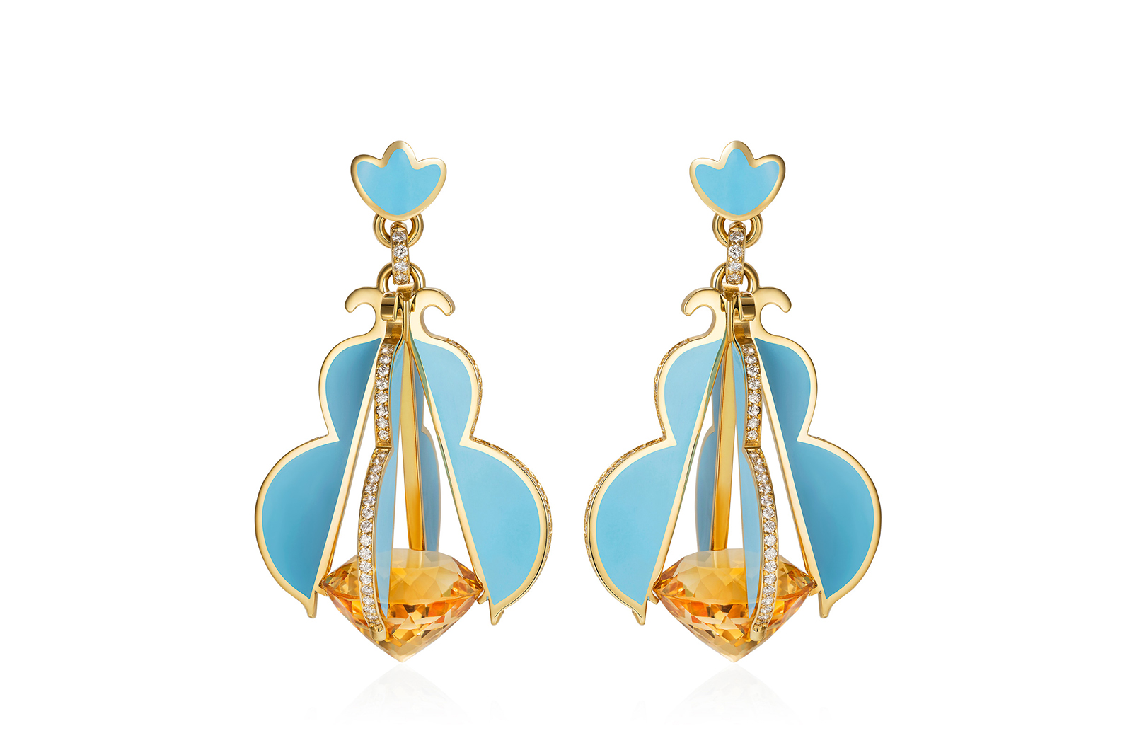  Aisha Baker 'Majesty' earrings in citrine, diamonds, enamel and yellow gold