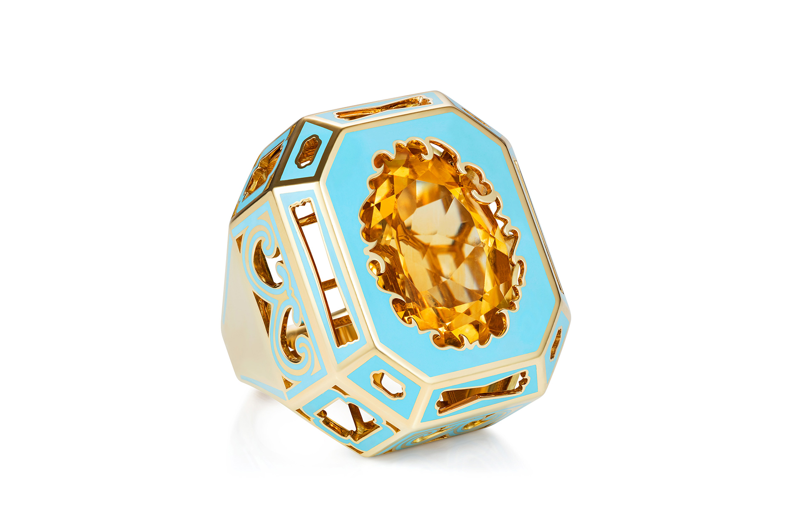 Aisha Baker 'Mystère' ring in citrine, enamel and yellow gold