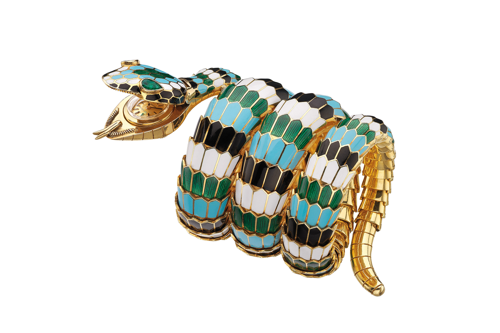  Bvlgari Heritage 'Serpenti' watch with emeralds and enamel in 18k yellow gold