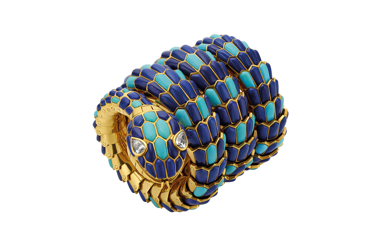 Bvlgari Heritage 'Serpenti' watch with diamonds, lapis lazuli and turquoise in 18k yellow gold