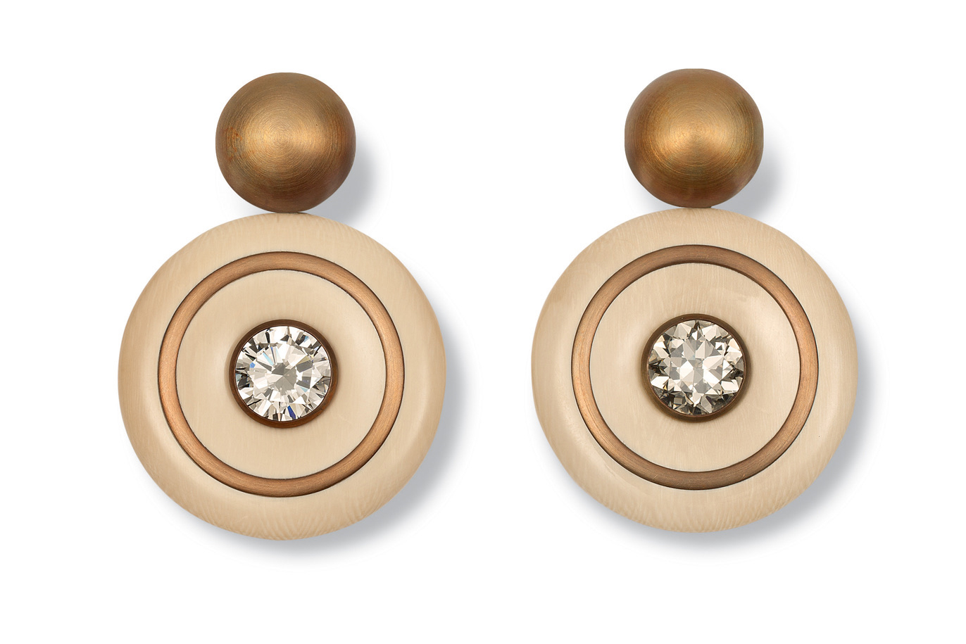  Hemmerle earrings with diamonds, mammoth, copper and white gold. Images courtesy of Hemmerle