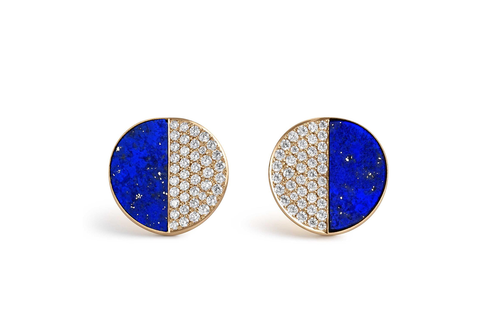  Bucherer 'B. Dimension' collection earrings with diamonds and lapis lazuli in 18k yellow gold