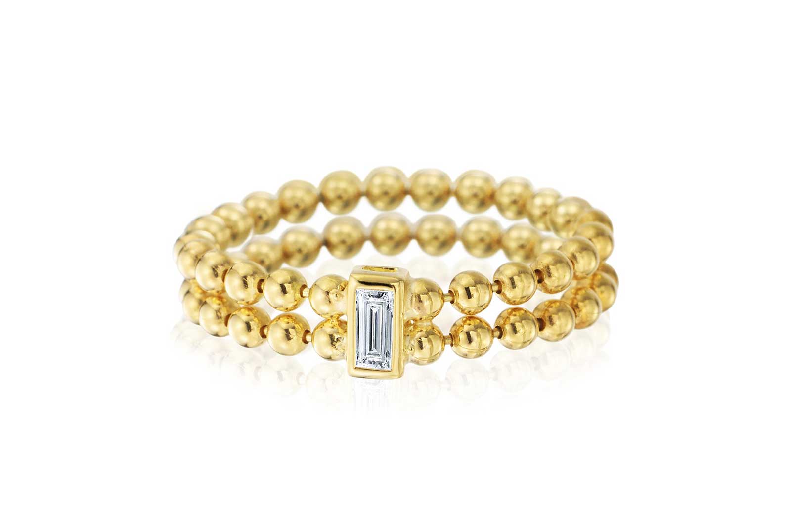  Maria Canale 'Flapper' collection ring with baguette cut diamond in 18k yellow gold 