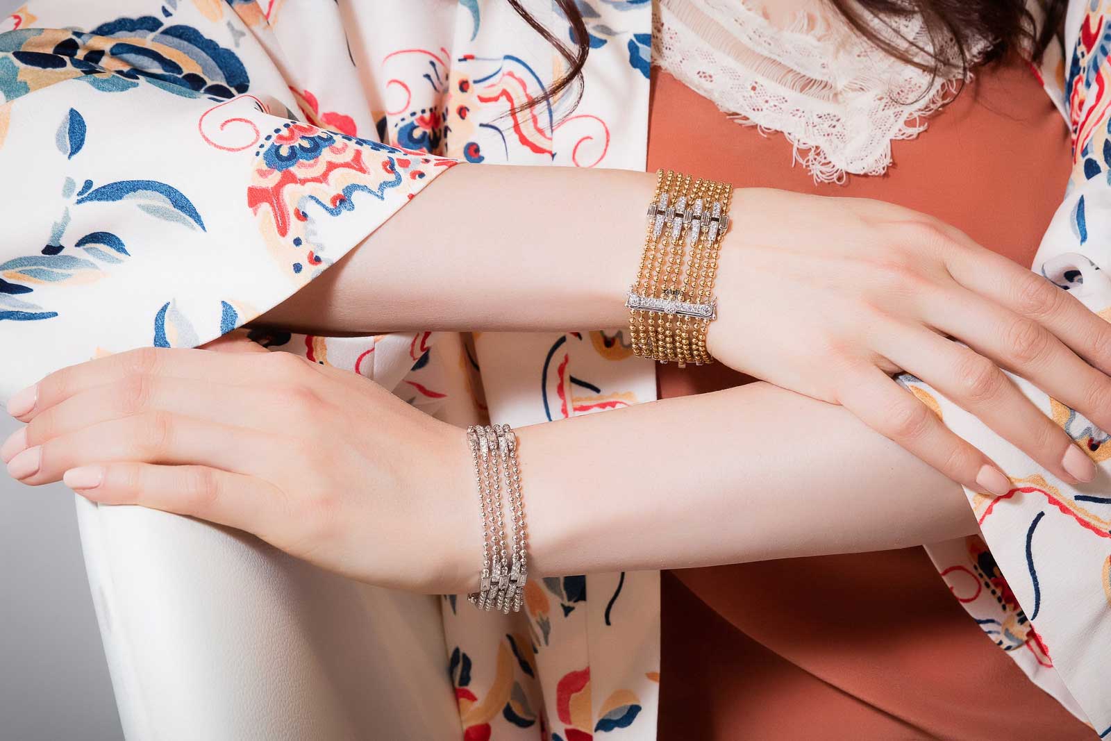 Maria Canale 'Flapper' collection bracelets with diamonds in 18k yellow and white gold
