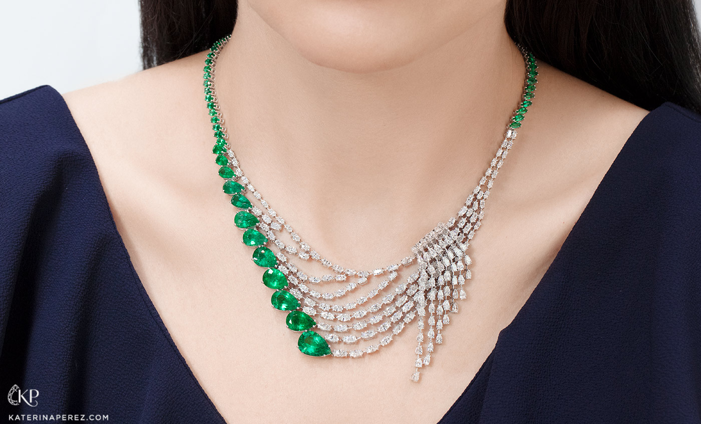  Sunita Nahata 'Regalia' collection necklace with 37.41ct Zambian emeralds and  21.45ct diamonds in 18k white gold