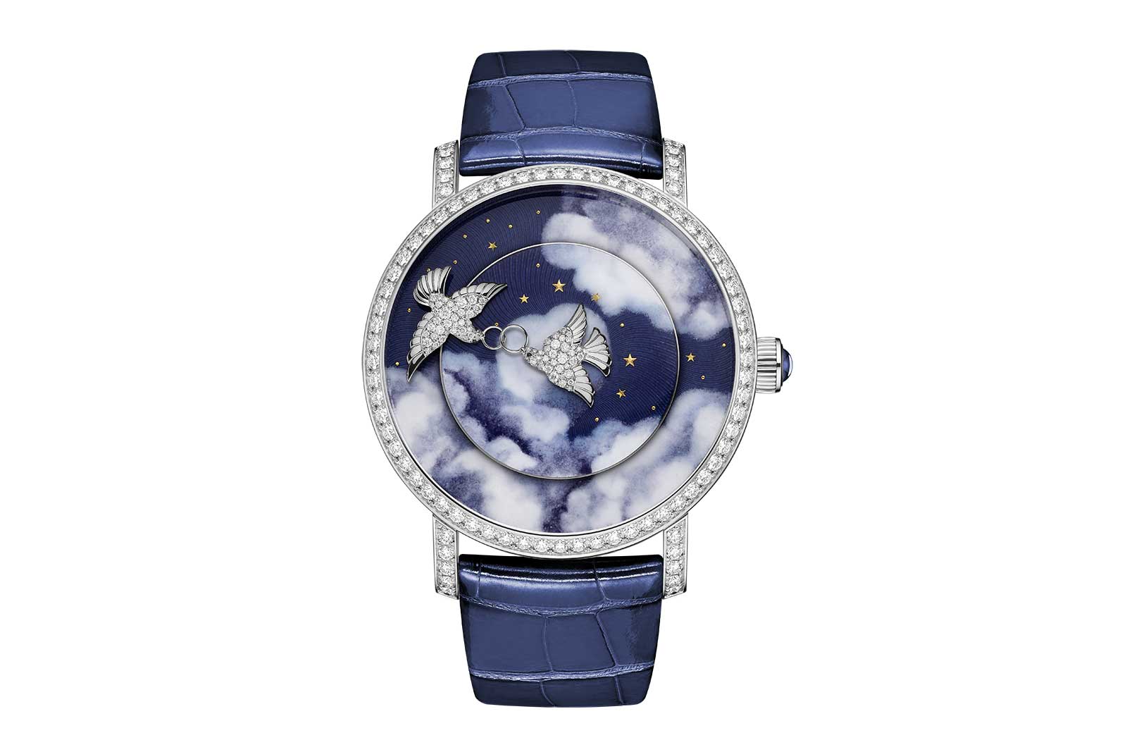 Chaumet 'Colombes' watch with 1.83ct diamonds and grand feu enamel in 18k white gold