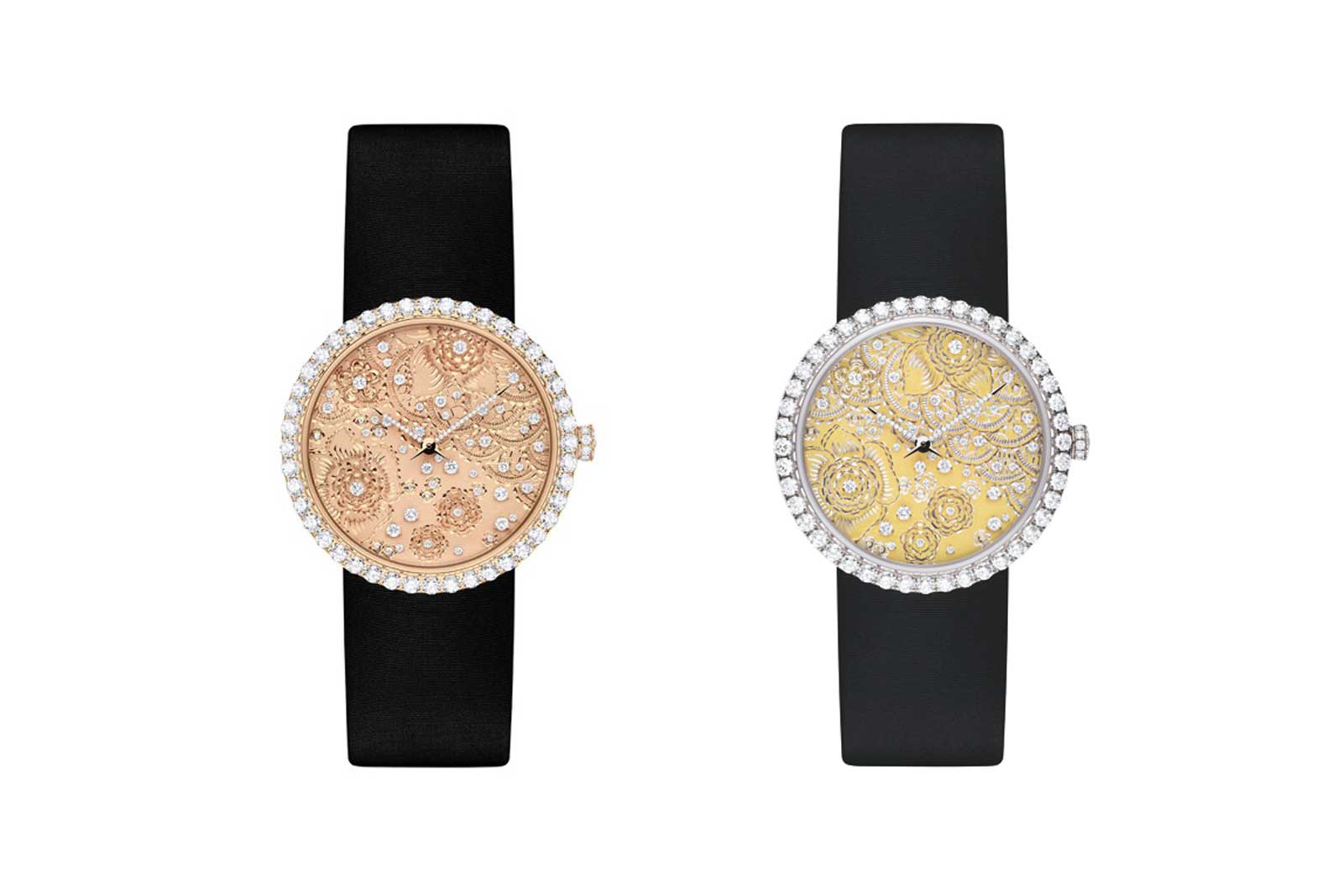  Dior 'Dentelle' watches from the ‘La D de Dior’ collection with diamonds in 18k rose, yellow and white gold 