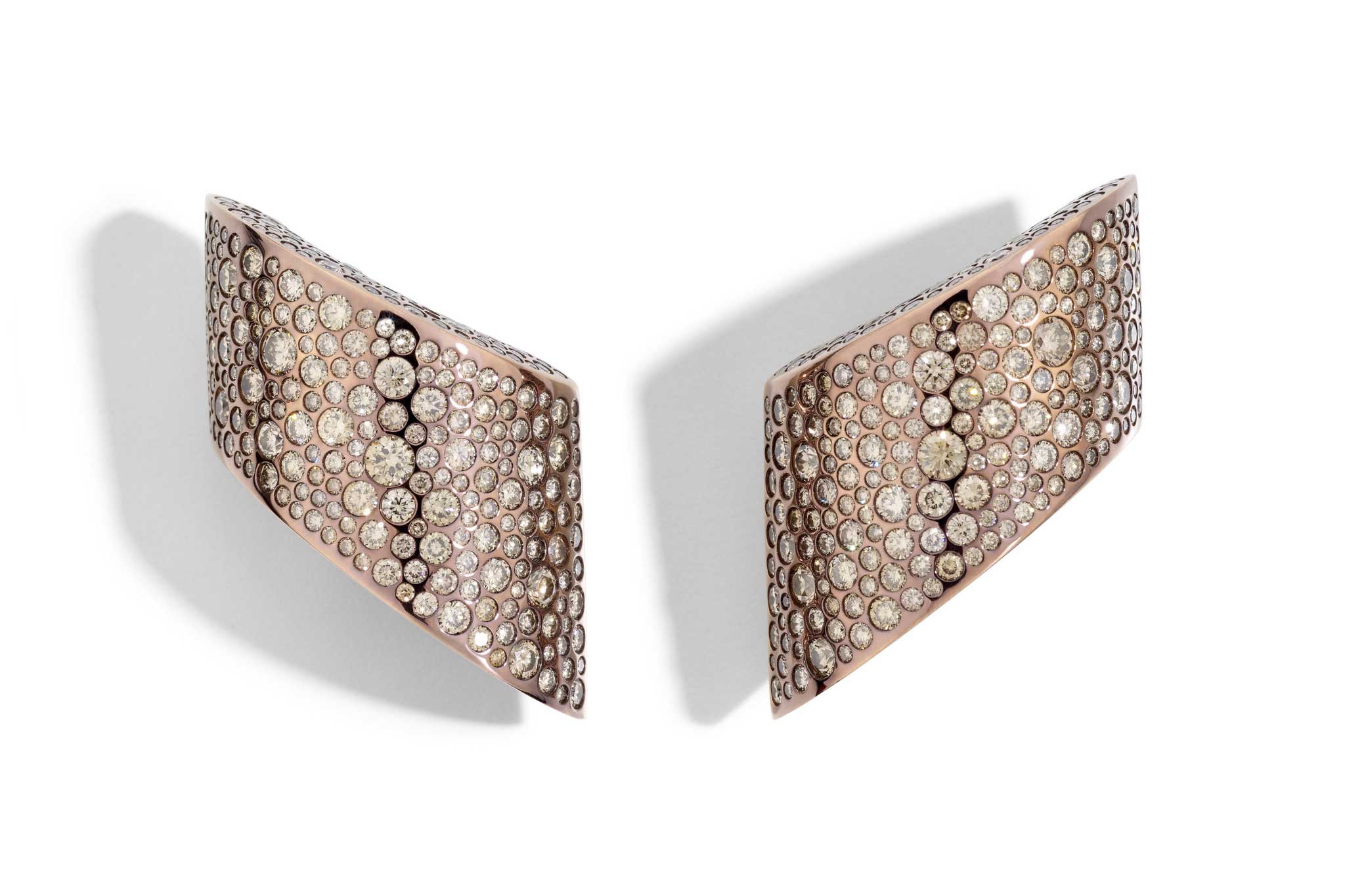  Vhernier 'Vague' earrings with eyeliner pavé set brown diamonds in 18k white gold
