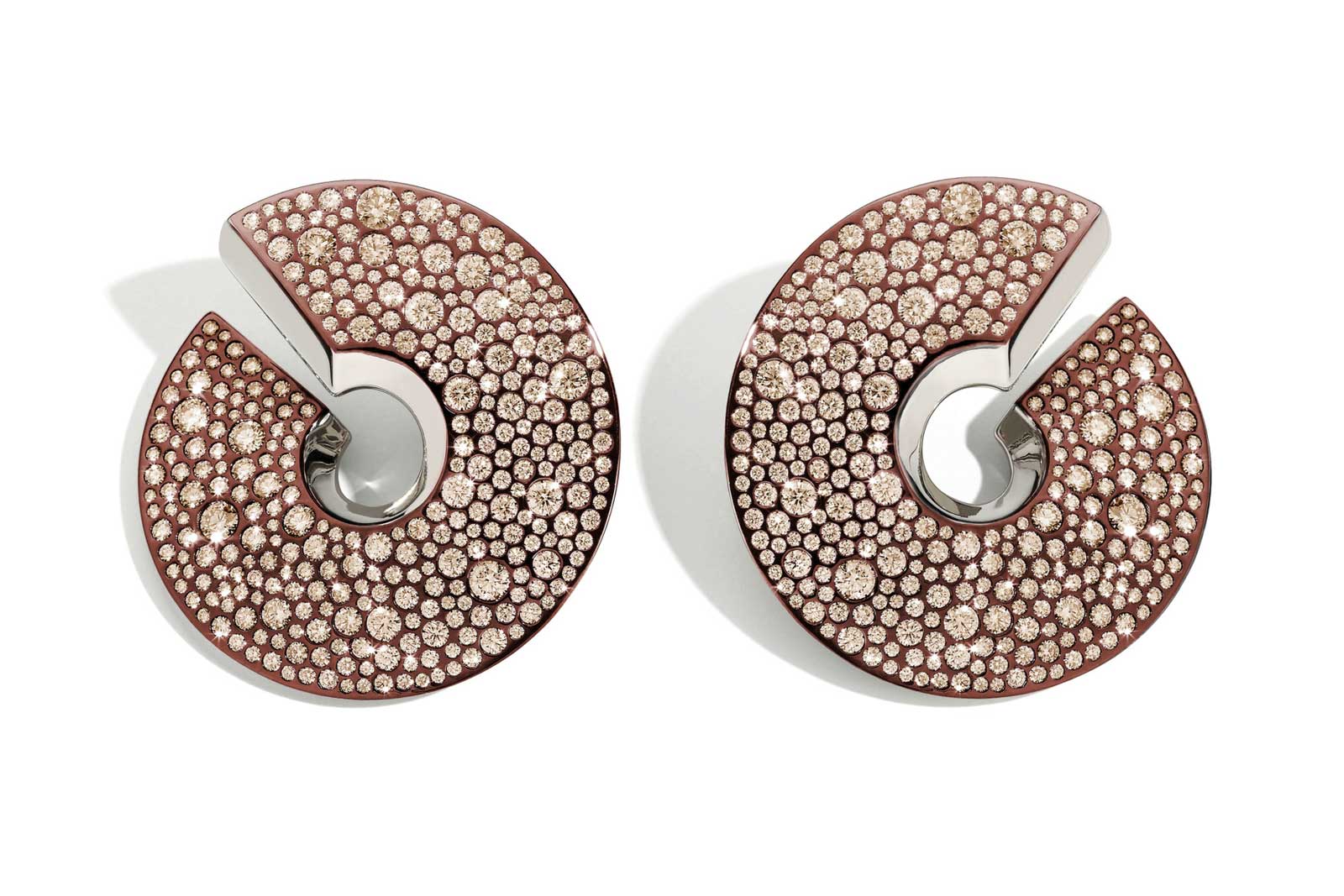 Vhernier 'Verso' earrings with eyeliner pavé set brown diamonds in 18k white gold