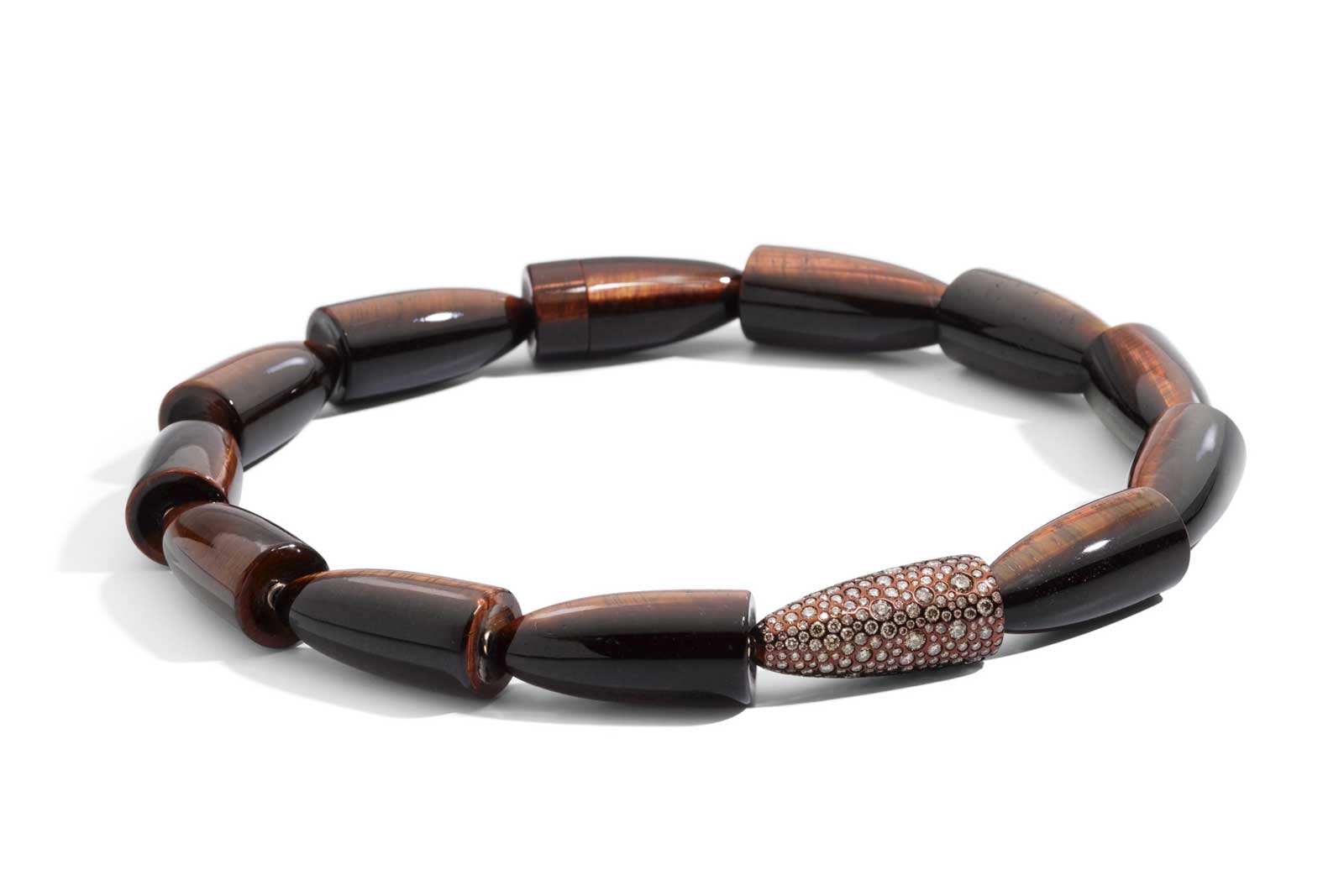 Vhernier 'Calla' necklace with brown diamonds in hawk's eye and 18k rose gold