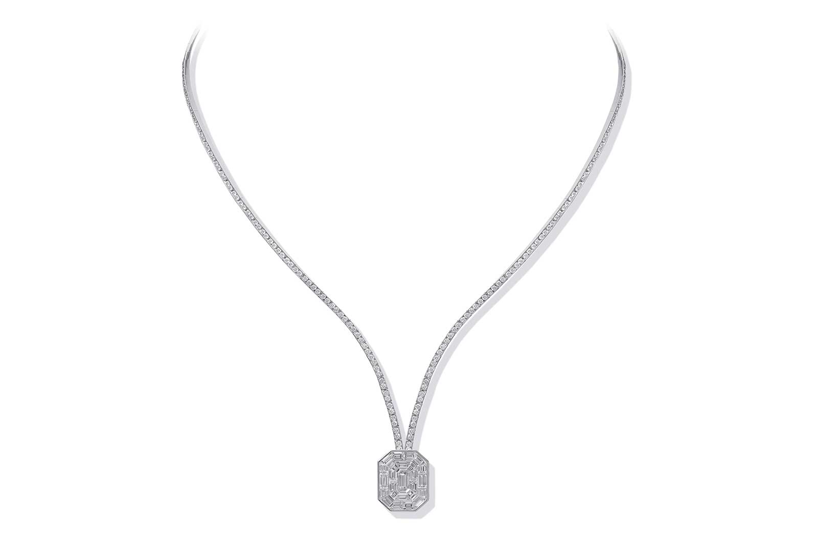  Stenzhorn necklace from the 'Iced Zeit' collection with asscher, carré and step cut diamonds in 18k white gold