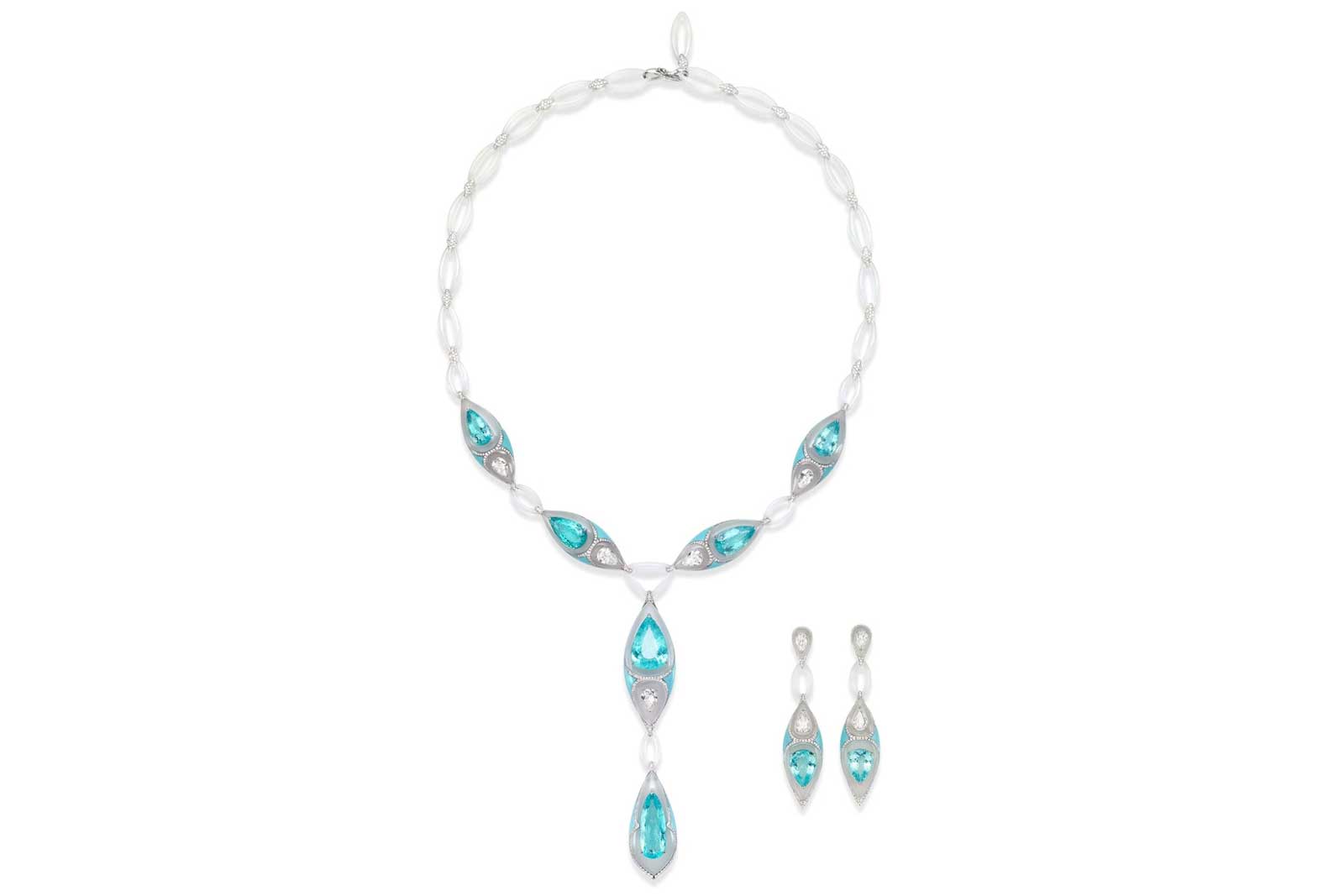  Boghossian 'Inlay'  parure with Paraiba tourmaline, chalcedony, turquoise, quartz and diamond in 18k white gold