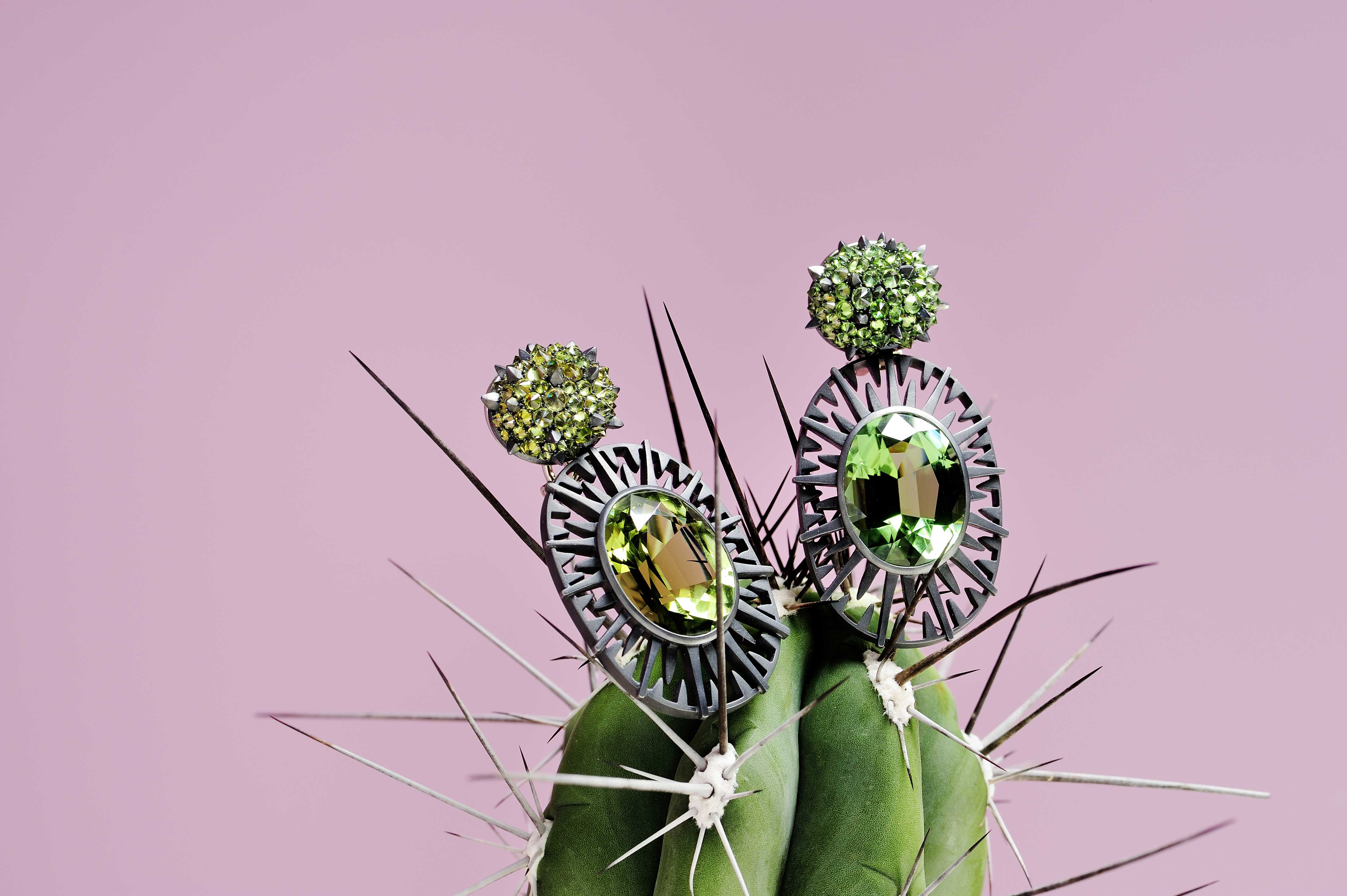Hemmerle earrings with green tourmalines and demantoid garnets in white gold - courtesy of Hemmerle