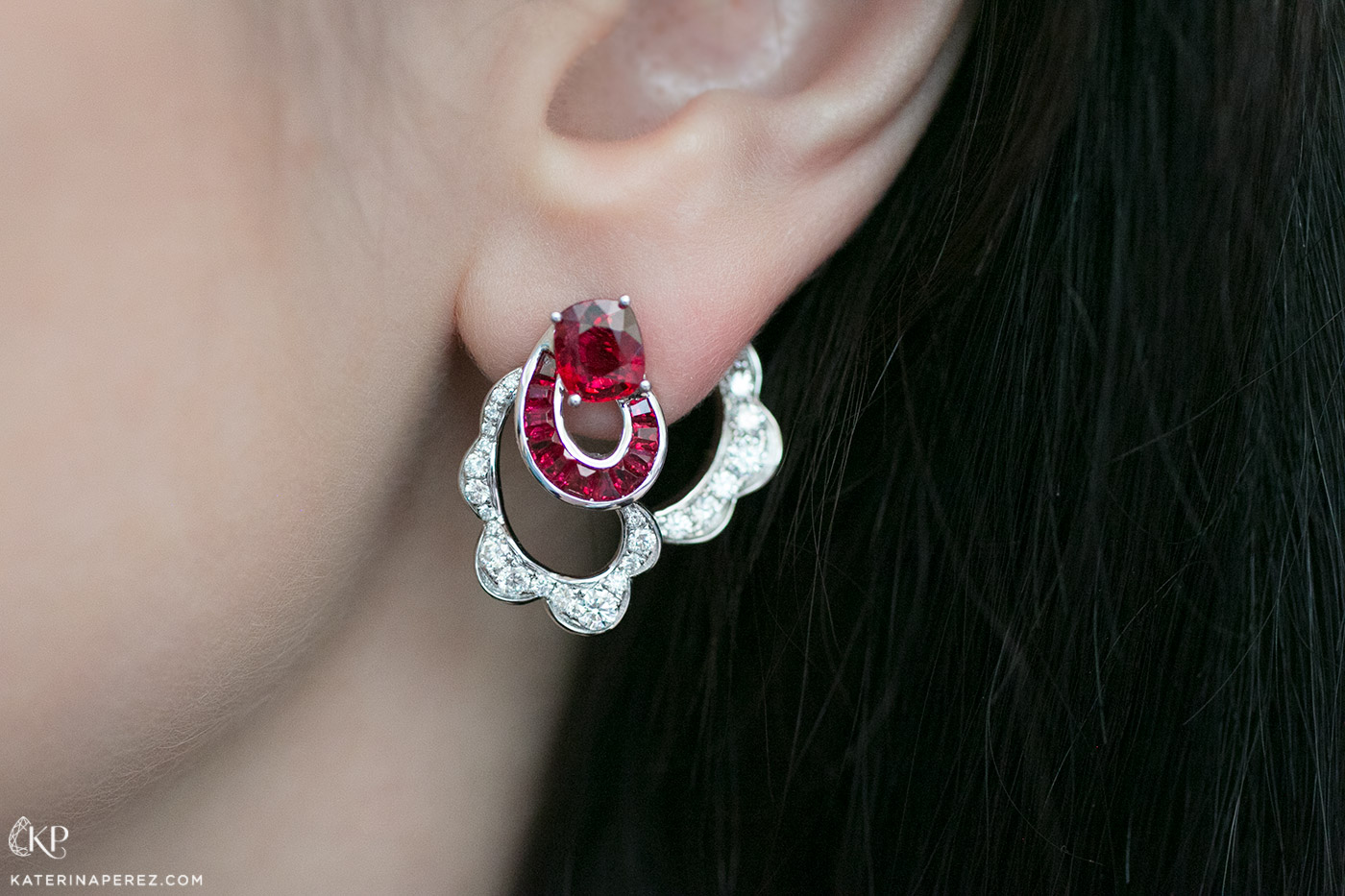 Simone Jewels earring with rubies and diamonds in 18k white gold