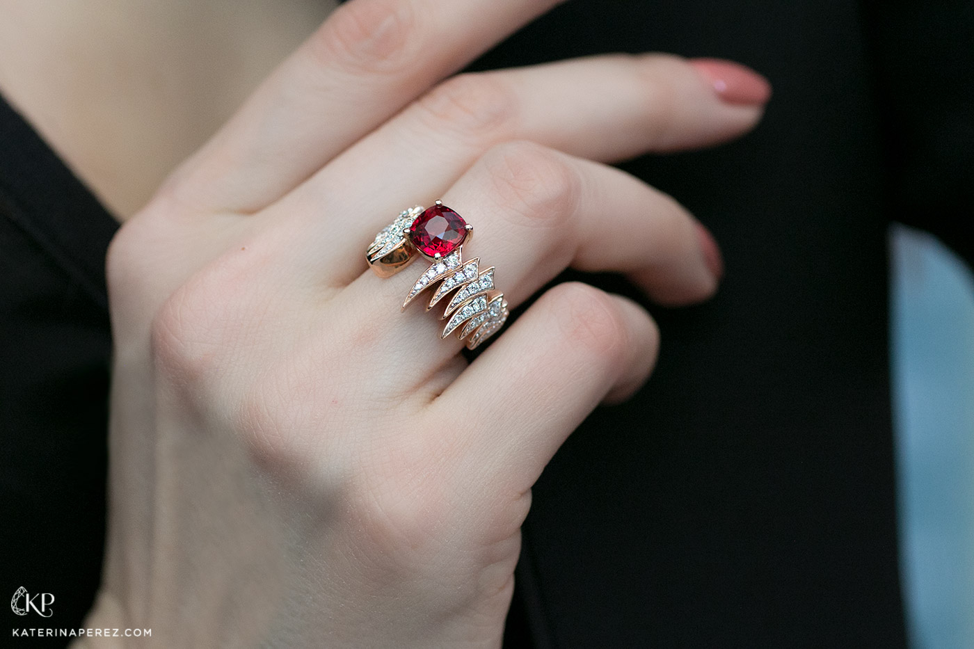  Simone Jewels ring with ruby and diamonds in 18k rose gold