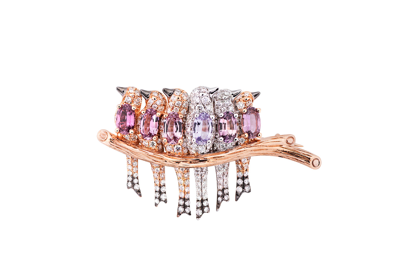  Simone Jewels brooch with sapphires and diamonds in 18k rose and white gold 