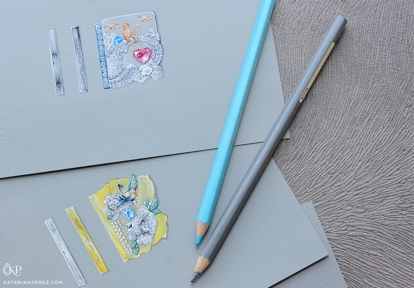 Simone Jewels renderings of the 'Birds in Poetry’ series