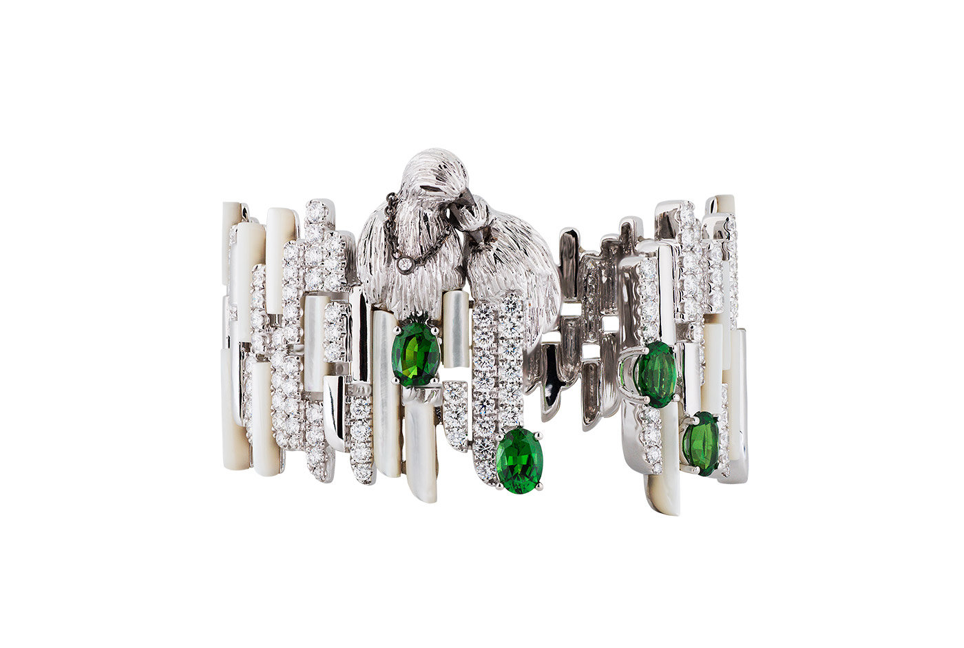 Simone Jewels bracelet with chrome tourmaline, mother-of-pearl and diamonds in 18k white gold