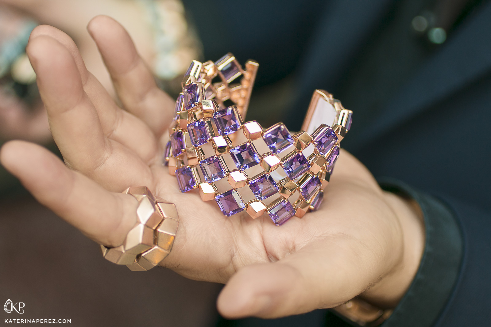 Paolo Costagli ‘Very PC’ bracelet with 56ct of amethysts and rings, both in 18k rose gold