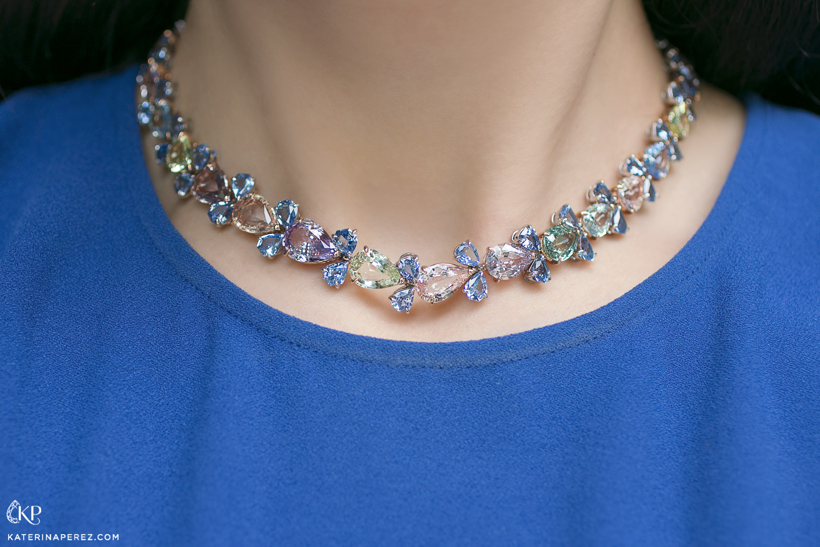  Renelle necklace with a total of 115ct unheated green, pink, purple, yellow and blue sapphires
