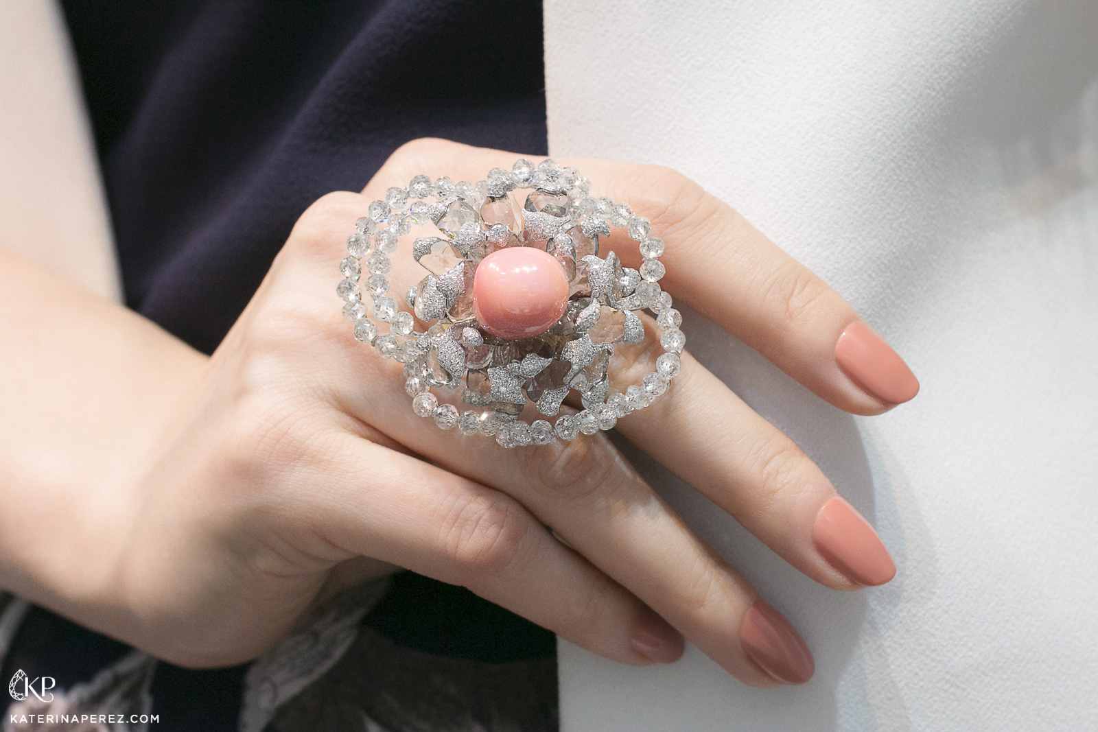 Karen Suen conch pearl and diamond ring
