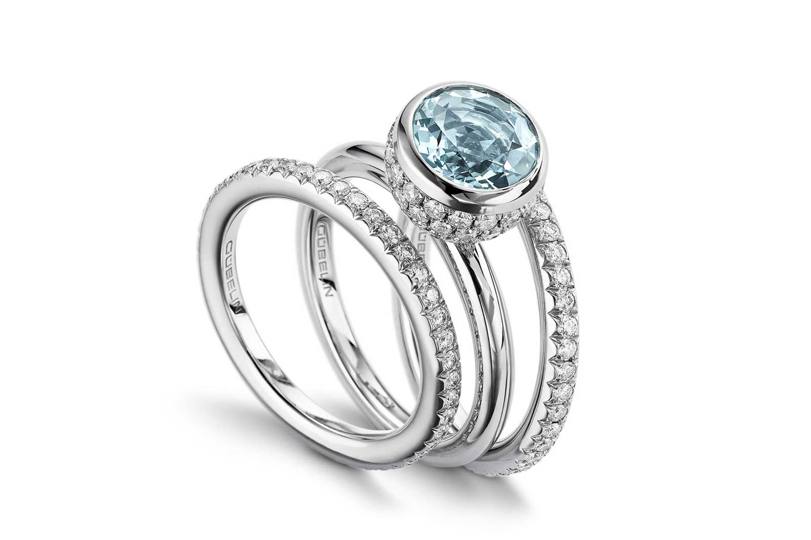  Gübelin 'Sparks of Fire' rings with aquamarine and diamonds 