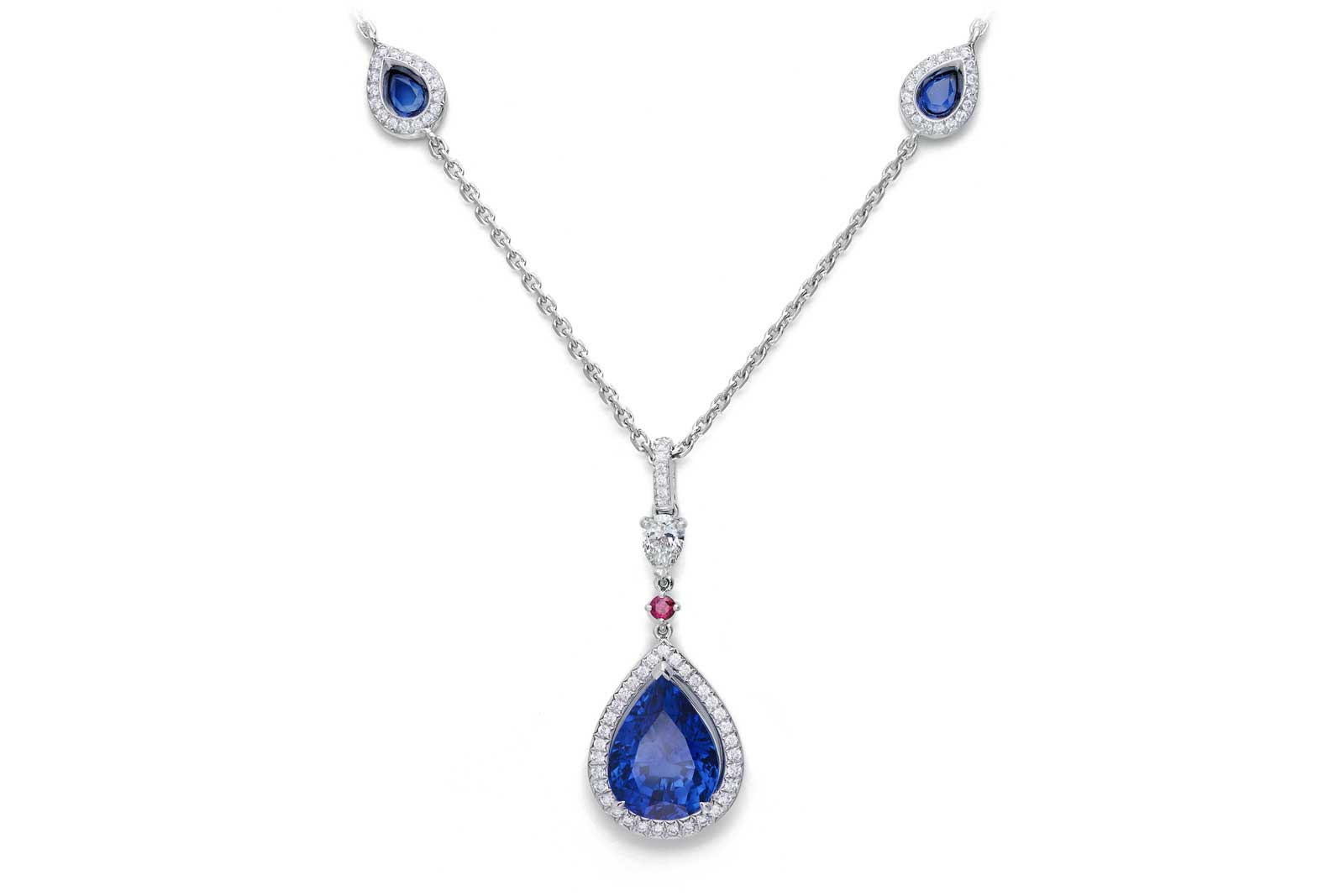  Gübelin ‘Glowing Ember’ necklace with feature 4.58ct sapphire and eight pear cut sapphires totalling 1.47ct, diamonds and signature ruby accent 